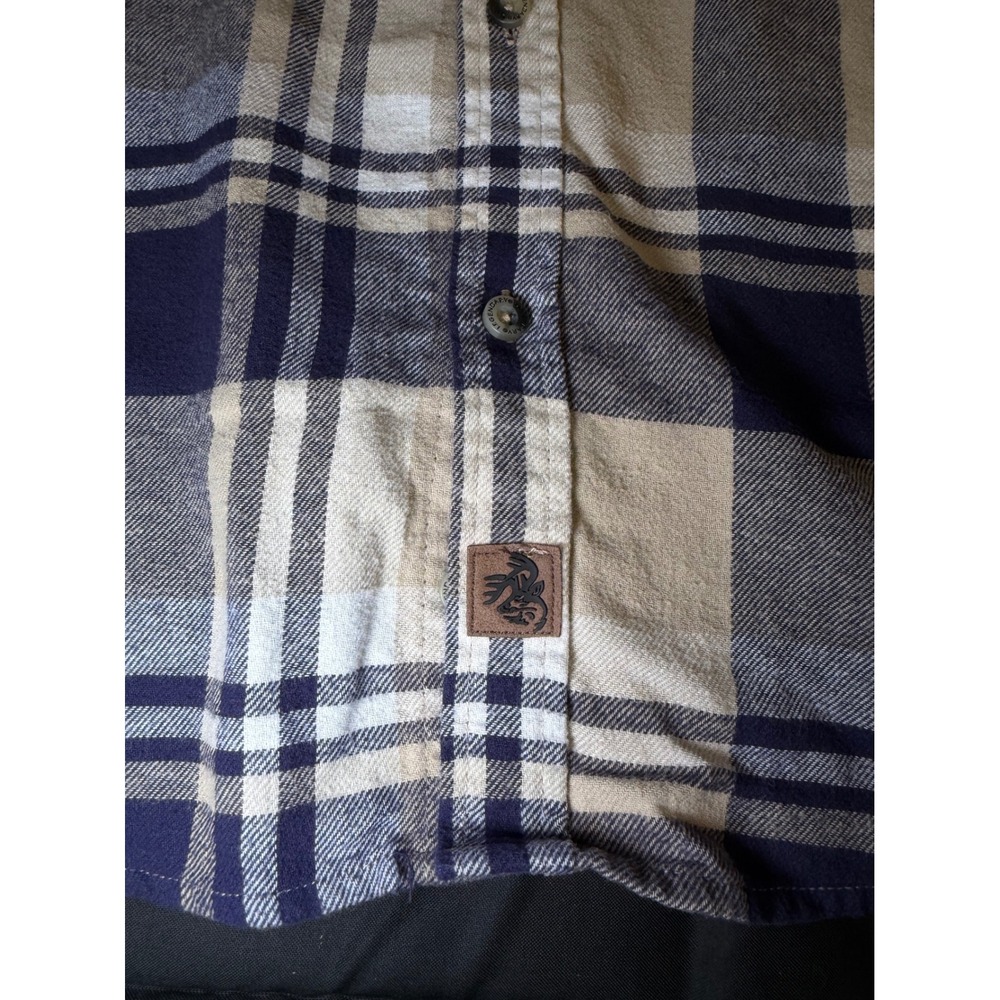 Legendary Whitetails Buck Camp Flannel Shirt Navy Tan Plaid XL Corduroy Trim - Picture 2 of 5
